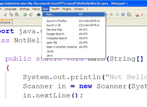 how to use notepad++ for java